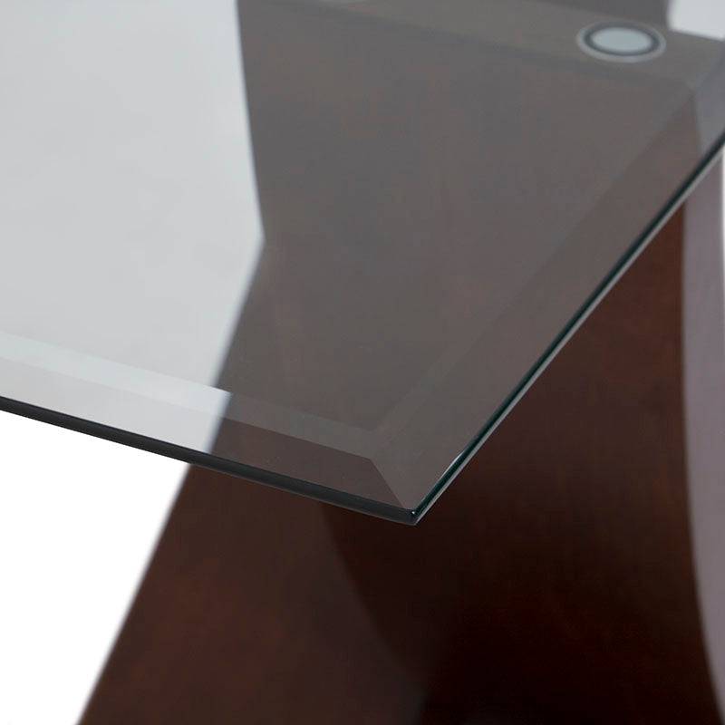 Conjunto de comedor Aragón de 8 piezas en madera nogal con cubierta de cristal, muebles elegantes y funcionales.