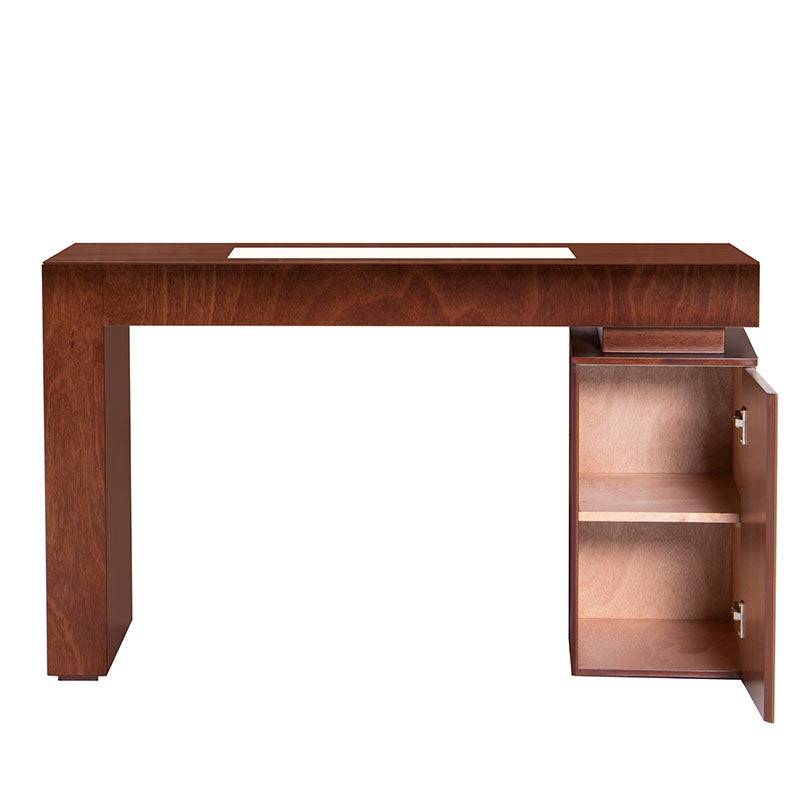 Consola Tamayo deurope.com.mx en madera de caoba con placa de mármol, mide 140x75x40 cm, diseño elegante y funcional.