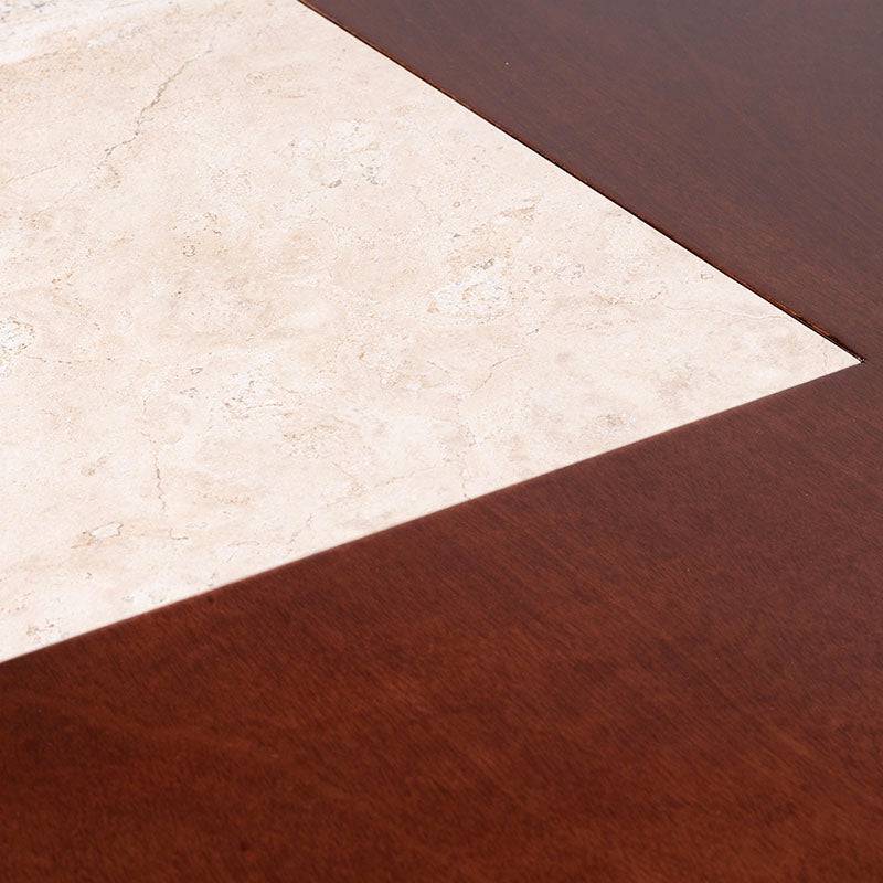Consola Tamayo de madera de caoba con frente de mármol, tamaño 140x75x40 cm, estilo elegante y acabado en chapa de caoba.