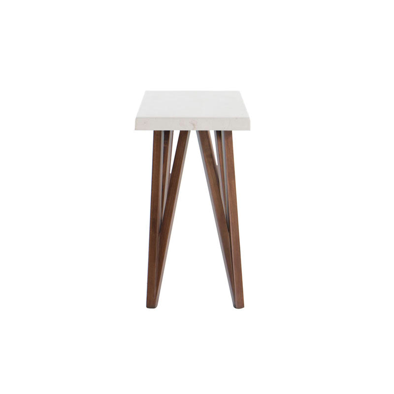 Consola de comedor Aragón de Deurope, estructura en madera de poplar y cubierta de mármol, con dimensiones de 120x78x45 cm.