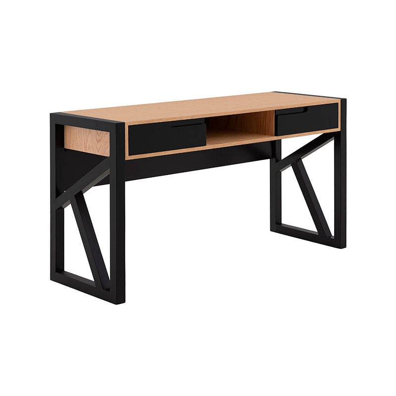 Escritorio Celta de estilo industrial con acabado en madera de encino natural y negro, frente de 140 cm, altura 77 cm.