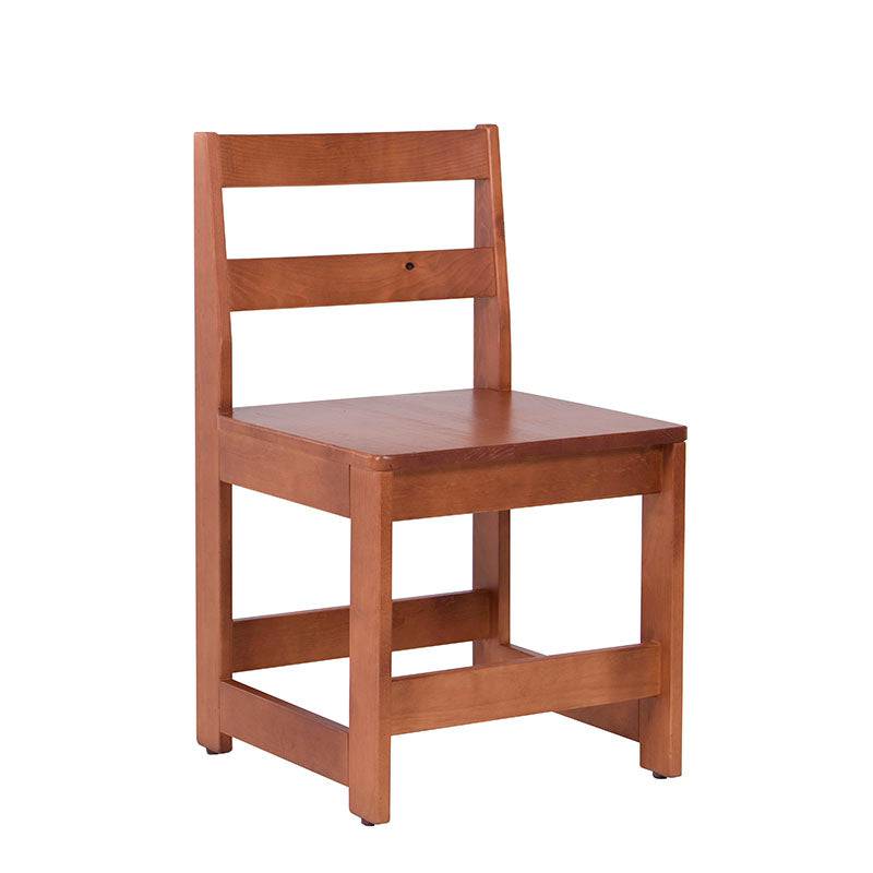 Silla para escritorio Texas de madera industrializada en color nogal, con respaldo y asiento acolchado.