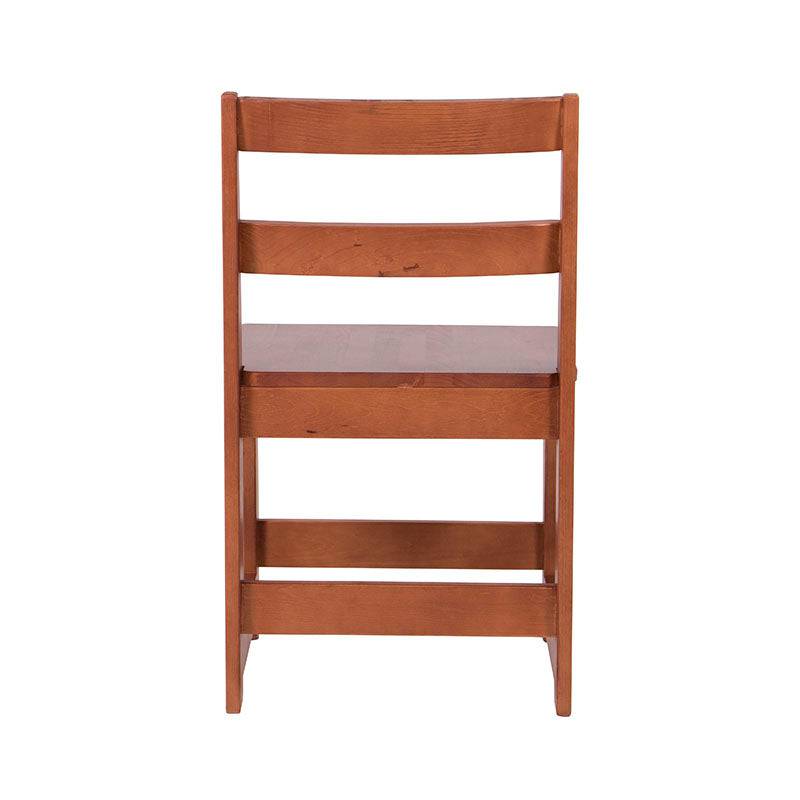 Silla para escritorio Texas de madera industrializada en color nogal, vista frontal, con asiento y respaldo en madera robusta