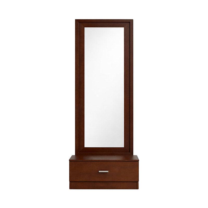 Espejo de pie con marco de madera oscura y cajón integrado, modelo París, de europea.com.mx