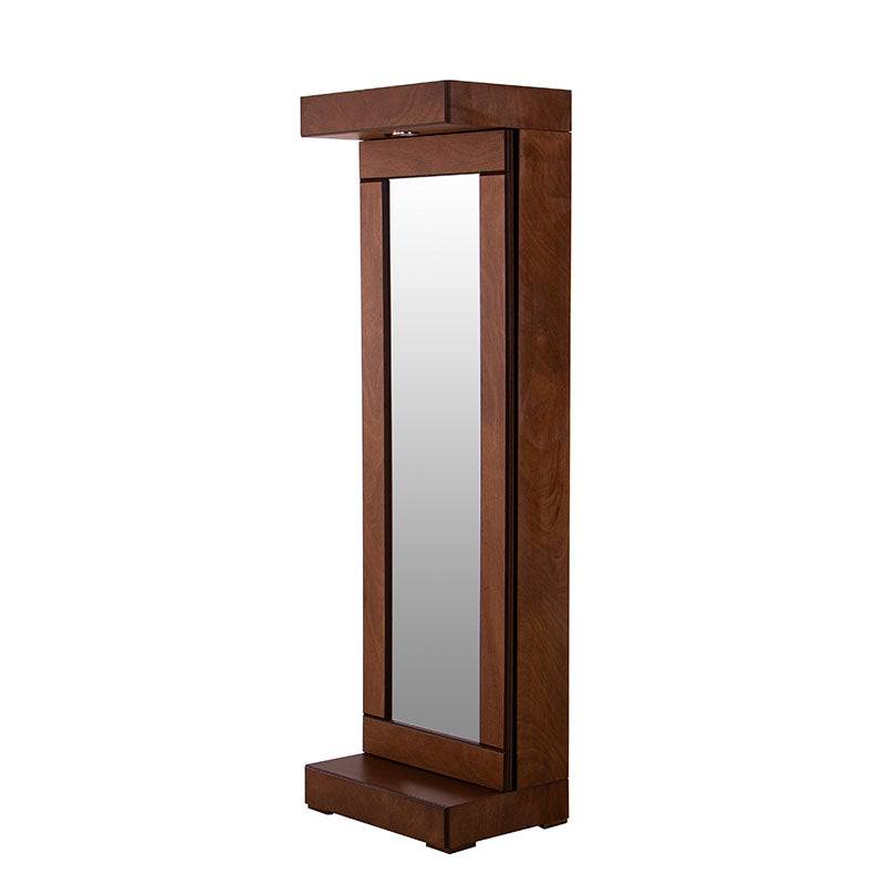 Espejo de pie Noruega de 5 piezas con alhajero, en madera de chapa de okumé, de apertura vertical y diseño elegante.