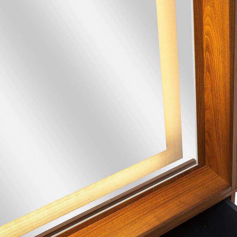 Espejo de pie Alejandría de madera industrializada con luz, frente de 70 cm, alto 177 cm y fondo 39 cm en estilo moderno.
