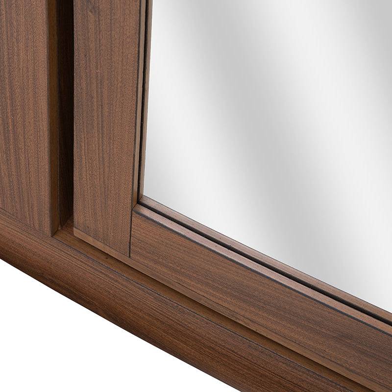 Espejo de pie Alejandría de madera industrializada, con marco en nogal, gran tamaño y diseño elegante para habitación.