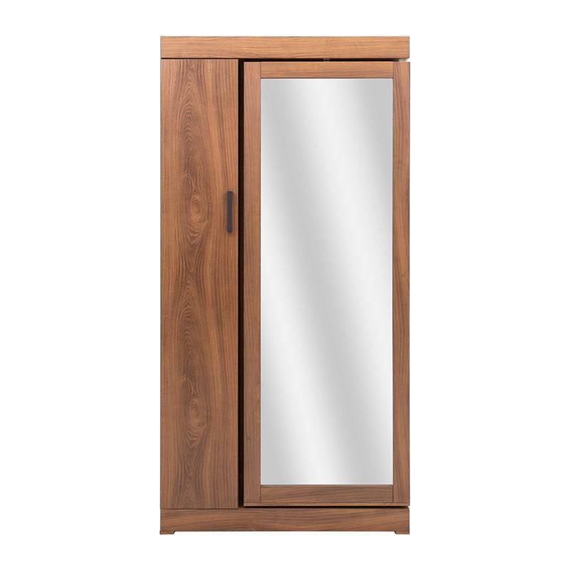 Espejo de pie Alejandría de madera en acabado nogal, con marco robusto y diseño industrial, altura de 184 cm y ancho de 90 cm.