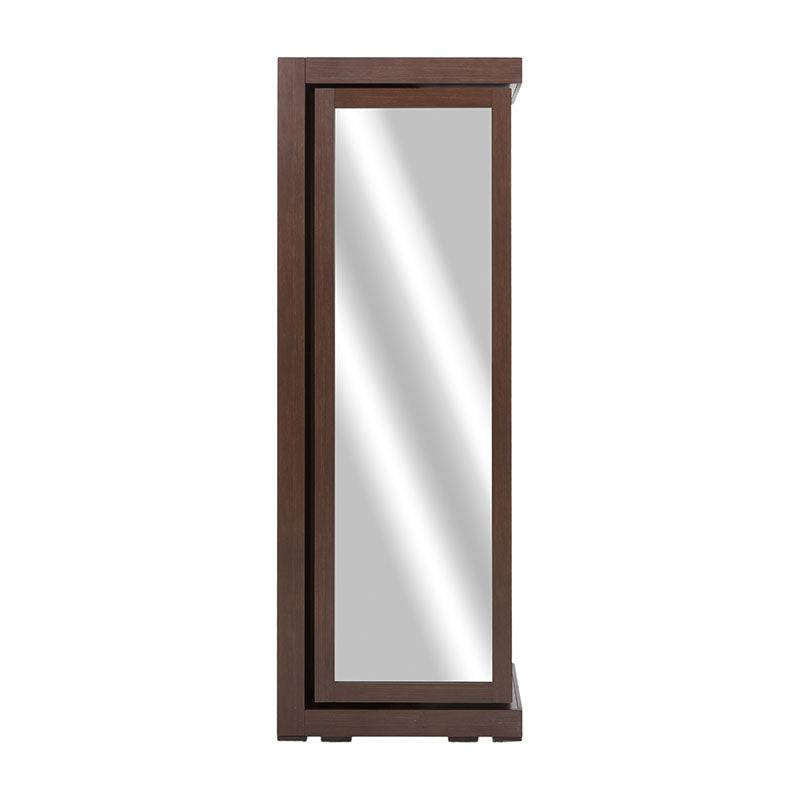 Espejo de pie de madera nogal oscuro en estilo industrial, con marco rectangular de 62 cm de frente y 180 cm de alto.
