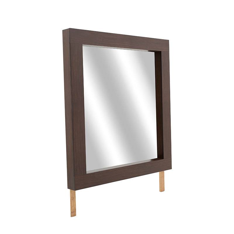 Espejo Boston de madera oscura con marco industrializado, tamaño 80x110 cm, espejo empotrado, en estilo moderno.