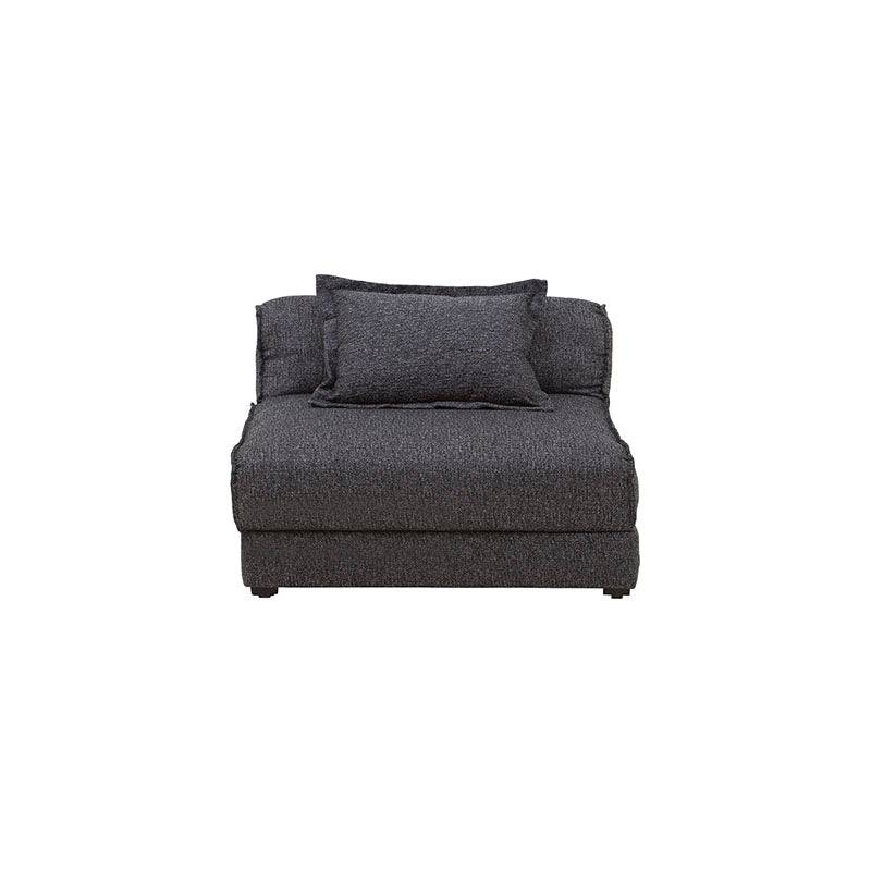 Futón Blux de Deurope en tapiz gris con diseño tipo jaquard, 86 cm de frente, 62 cm de alto y 100 cm de fondo.