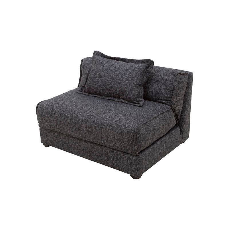 Futón Blux deurope.com.mx en gris con tapiz de tela tipo jaquard, frente de 86 cm, alto 62 cm y fondo de 100 cm.