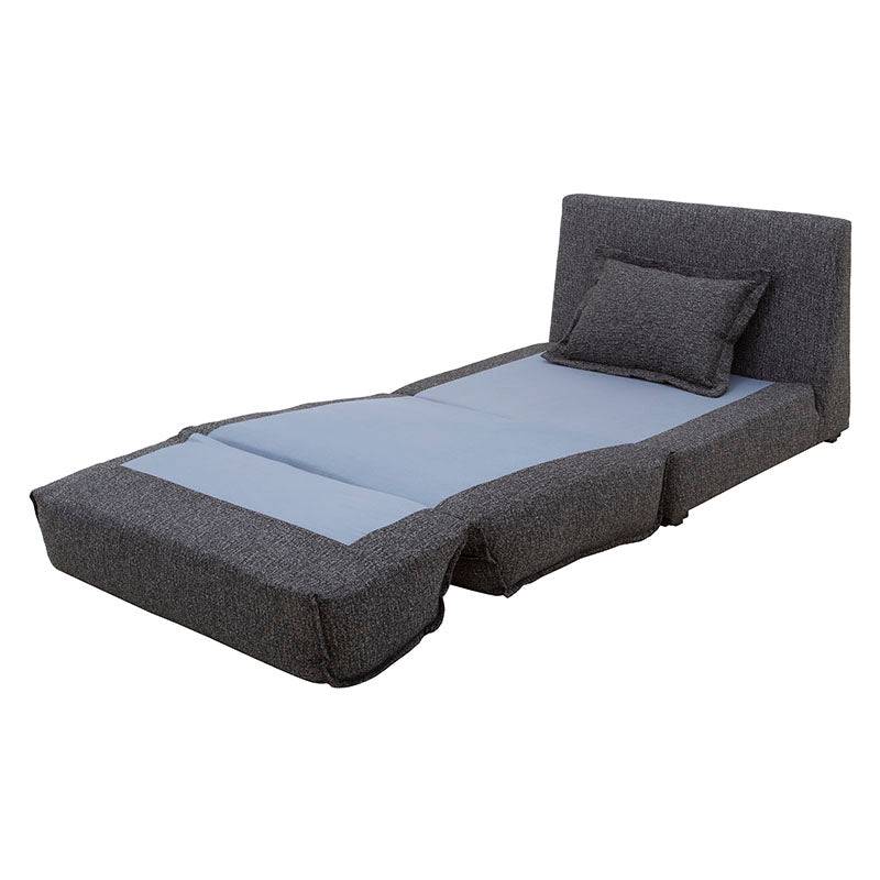 Futón Blux de deurope.com.mx en tela tapiz gris estilo jaquard, con estructura compacta y diseño moderno.