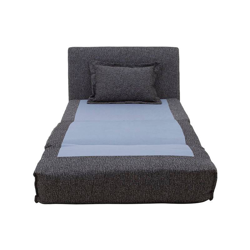 Futón Blux de Deurope en tela gris tipo jaquard, con medidas de 86x62x100 cm, ideal para espacios modernos y cómodos.