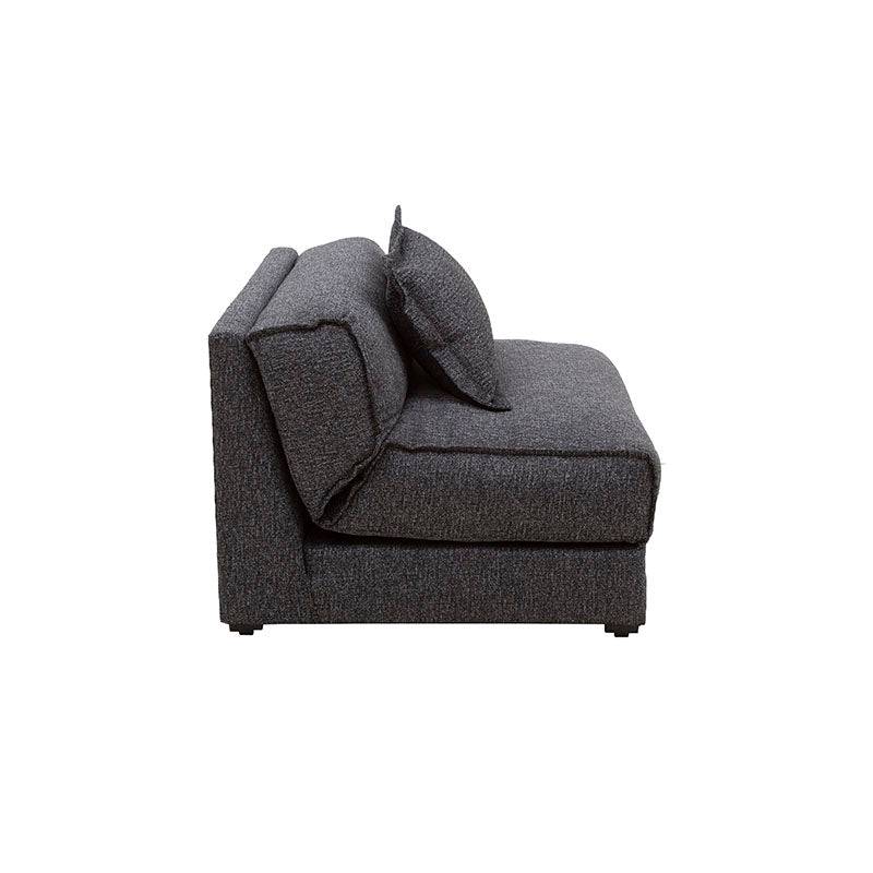 Futón Blux deurope.com.mx en tapiz gris con diseño tipo jaquard, frente de 86 cm, alto 62 cm y fondo 100 cm.