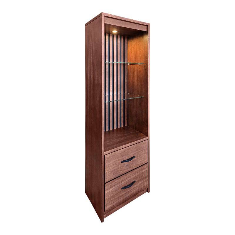 Exhibidor Bourbon deDeurope.com.mx en madera, con estantes abiertos para exhibir libros o productos.