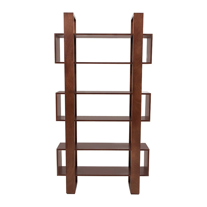Librero Donat deurope.com.mx en chapa de caoba, con estantes y diseño elegante, mide 100 cm de ancho, 190 cm de alto y 33 cm de fondo.