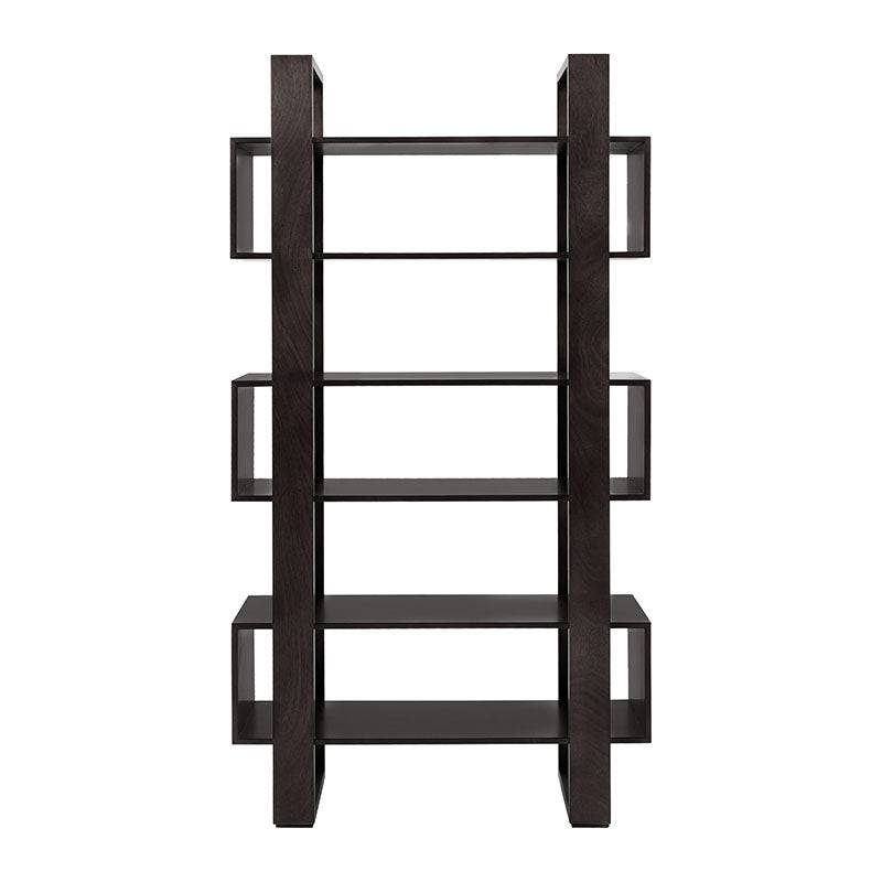 Librero Donat de madera de caoba, en color tabaco, con estantes abiertos y estructura sólida, de aproximadamente 100 cm de ancho y 190 cm de alto.