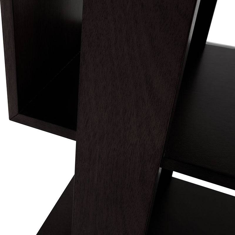 Librero Donat deurope.com.mx en chapa de caoba, con estantes abiertos, madera elegante y acabado en tono tabaco.