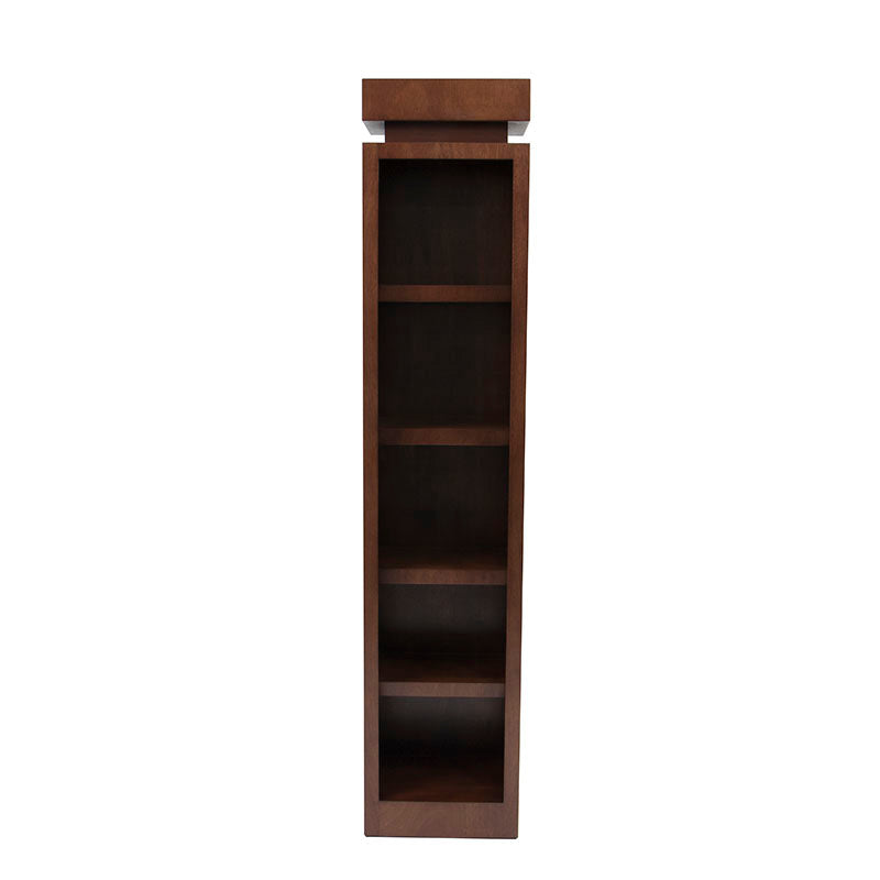 Librero Tamayo de 40 cm de ancho en chapa de caoba con estantes abiertos, madera de tono tabaco, altura de 190 cm en interior.