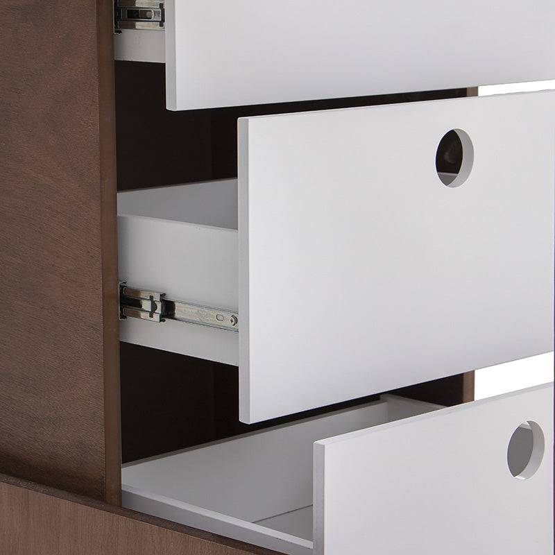Cama alta con escritorio Elis de Deurope en madera blanca y nogal, con estructura industrial, frente y dimensiones.