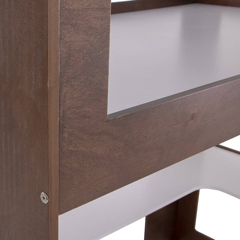 Cama alta con escritorio Elis de Deurope en madera blanca y nogal, con espacio de estudio y diseño moderno.
