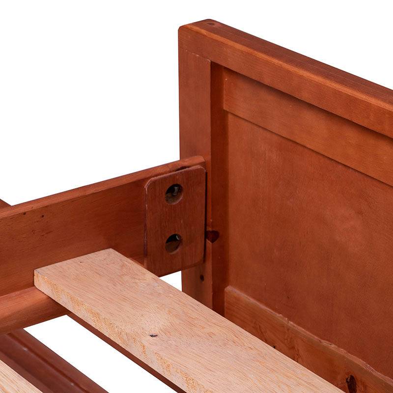 Cama doble Texas de madera de pino en color nogal, con estructura robusta y diseño moderno para dormitorio doble.