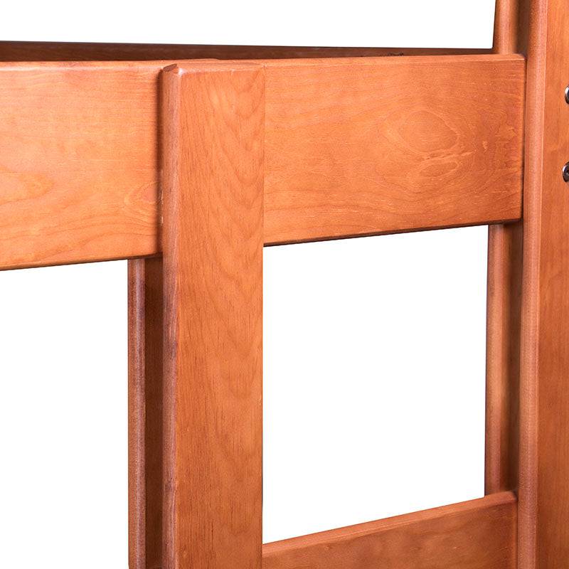 Litera Family de madera de pino y nogal, con estructura industrializada, vista frontal, mide 204 cm de alto y 160 cm de fondo.