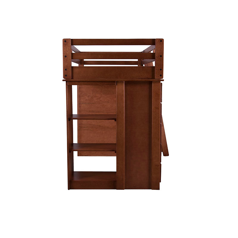 Cama alta Texas de Deurope.com.mx con estructura de madera de pino en color nogal, diseñada para espacio compacto y estilo moderno.