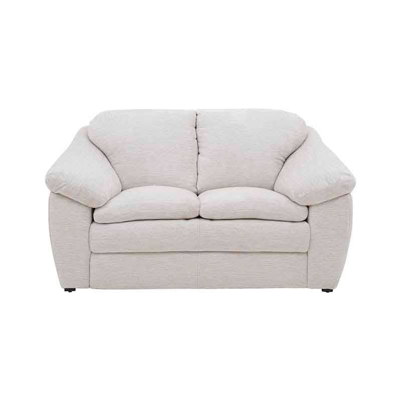Sofá de sala Chloe de 2 piezas en tela marfil, con diseño moderno y tamaño compacto para espacios pequeños.