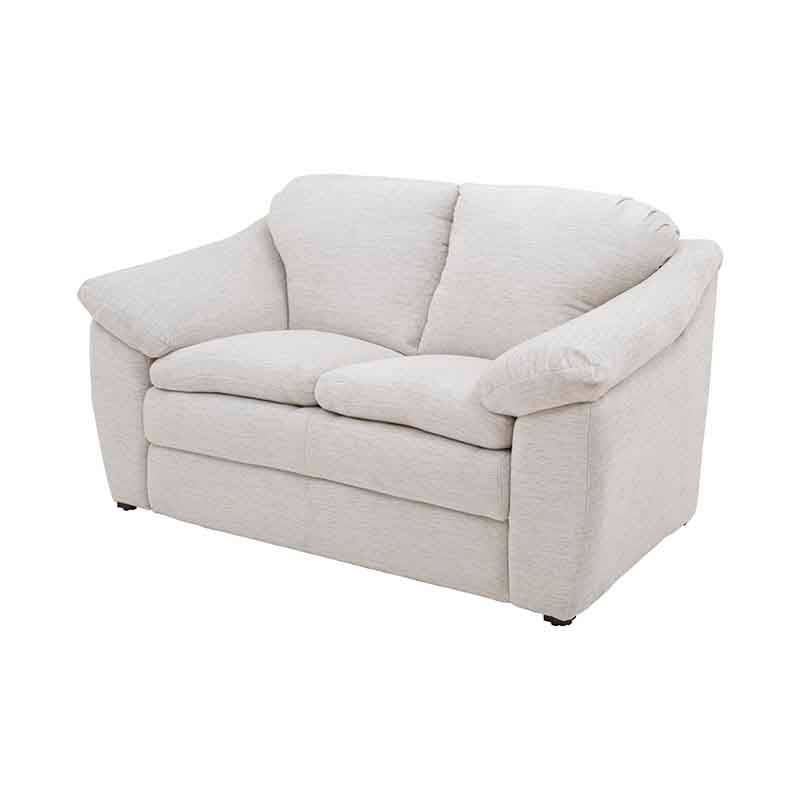 Juego de sala Chloe de 2 piezas en tela marfil con asiento y respaldo acolchados, tamaño 150x96x90 cm.