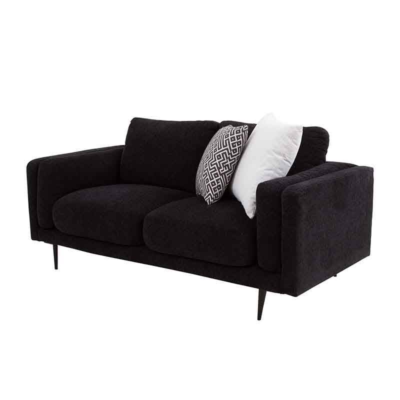 Juego de sala Alessandra deurope.com.mx, sillón loveseat negro tapizado en tejido plano afelpado, frente 176 cm, alto 80 cm.