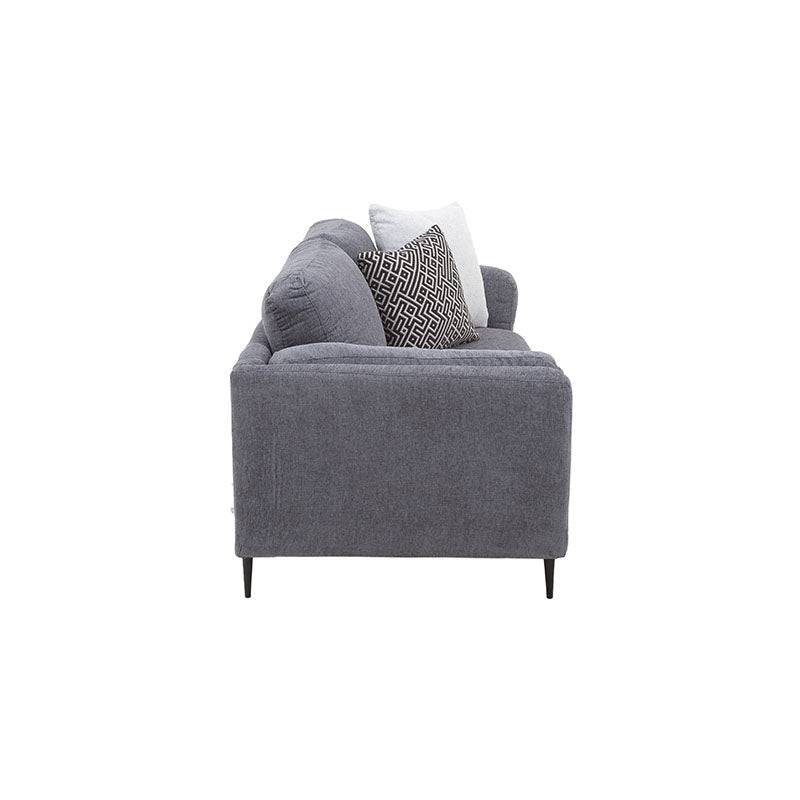 Juego de sala Alessandra deoupe, sillón de dos piezas en tapiz negro afelpado, con estructura moderna y tamaño compacto.