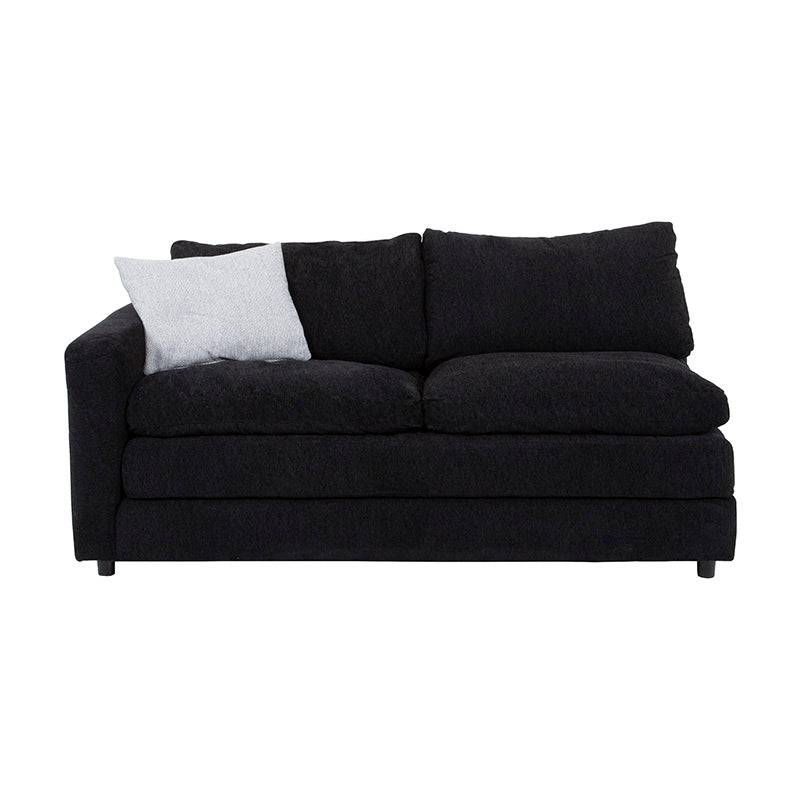 Juego de sala Lazy deurope.com.mx con sofá de tela negra, diseño moderno y tamaño compacto en vista frontal.