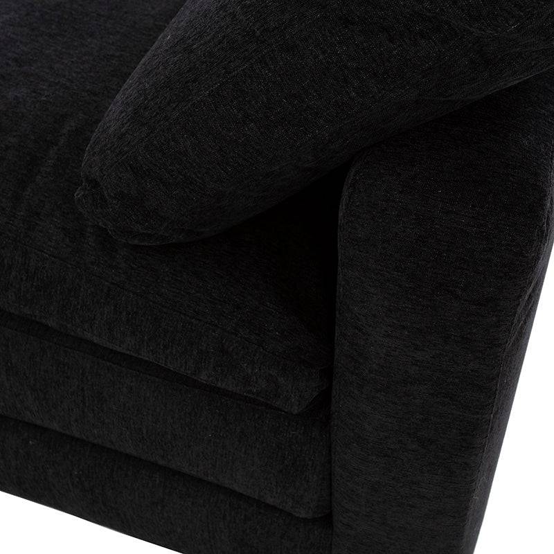 Juego de sala Lazy deoupe.com.mx, sofá de tela negra de 3 piezas con loveseat, vista frontal, dimensiones 172x90x94 cm