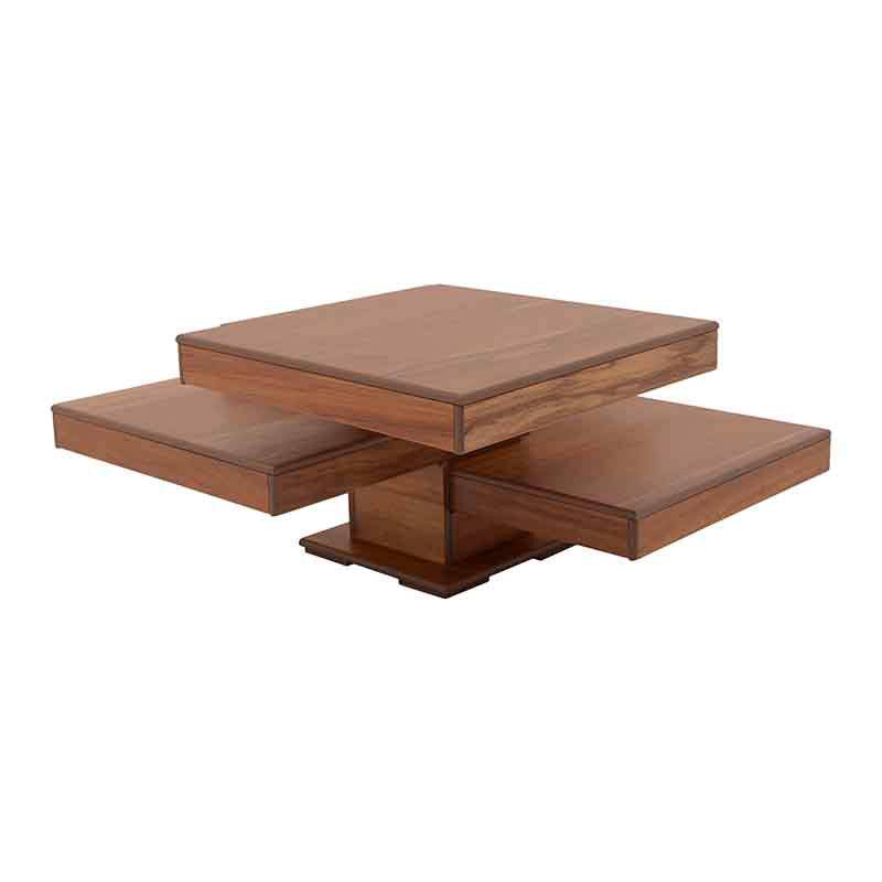 Mesa de centro Tabachin de Deurope con chapa de tzalam en madera clara, superficie de 90 cm y diseño moderno.