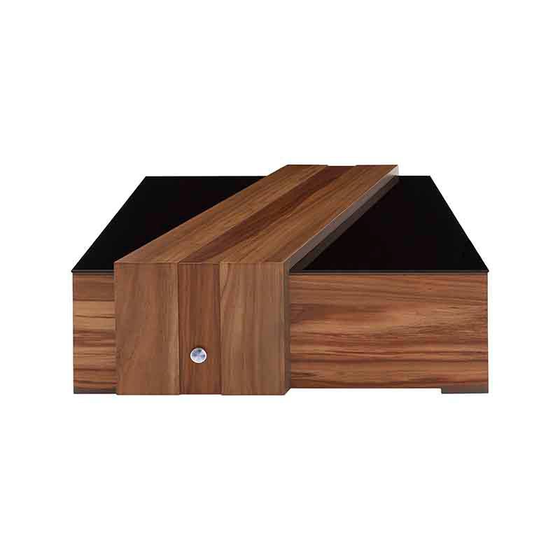 Mesa de centro Abudabi de Deurope.com.mx en chapa de tzalam, color café claro y negro, con dimensiones de 85x28x85 cm.