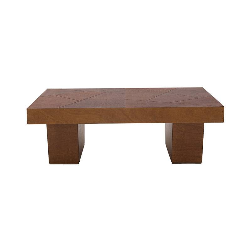 Mesa de centro Quetzal decolorada en acabado de tzalam y chapa de okumé, con dimensiones de 120x80x42 cm.