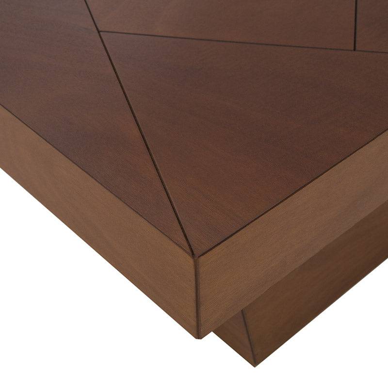 Mesa de centro Quetzal de deurope.com.mx en madera de tzalam y chapa de okumé, con superficie de 120 cm de ancho y 42 cm de alto.