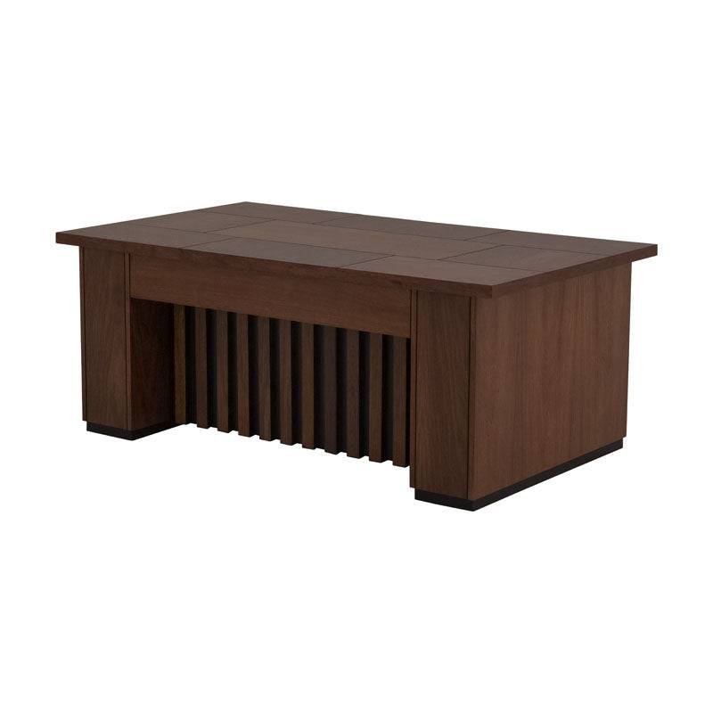 Mesa de centro Bourbon de deurope.com.mx, con superficie de madera y estilo clásico en color marrón.