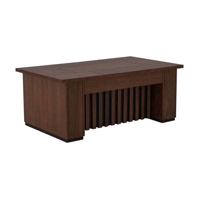 Mesa de centro Bourbon de deurope.com.mx, superficie de madera con patas robustas, diseño elegante y moderno para sala de estar