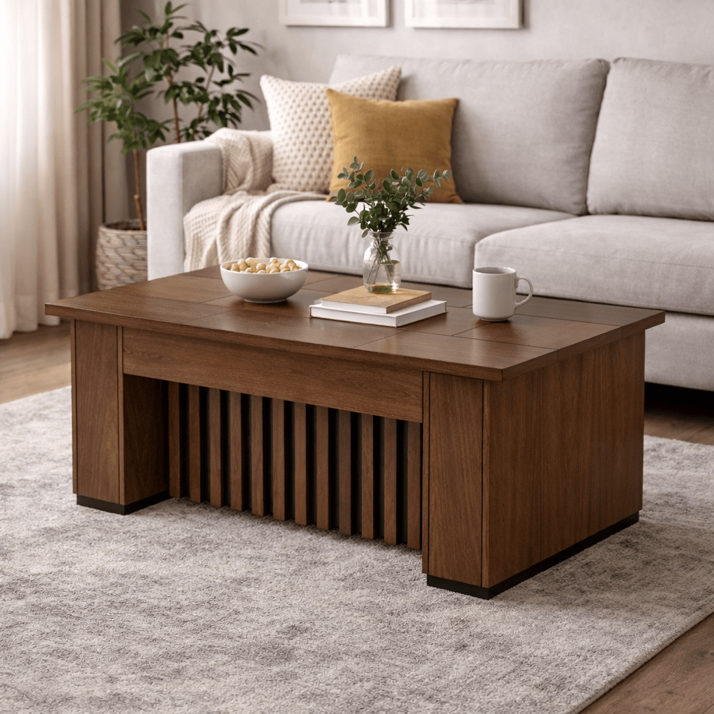 Mesa de centro Bourbon de Deurope.com.mx, madera robusta y diseño elegante para sala de estar.