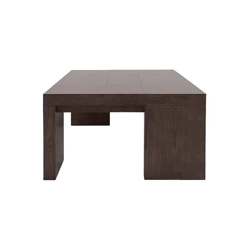Mesa de centro Ripol de estilo industrial en madera enchapada en encino gris oscuro, con dimensiones de 120x45x80 cm.
