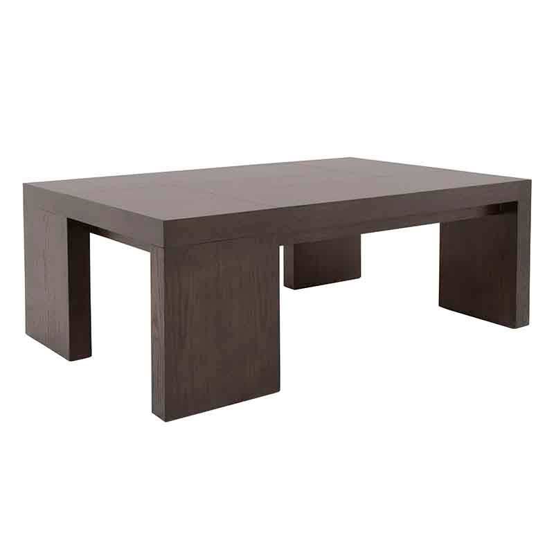 Mesa de centro Ripol de madera enchapada en encino con acabado gris ash oscuro, dimensiones 120x45x80 cm.