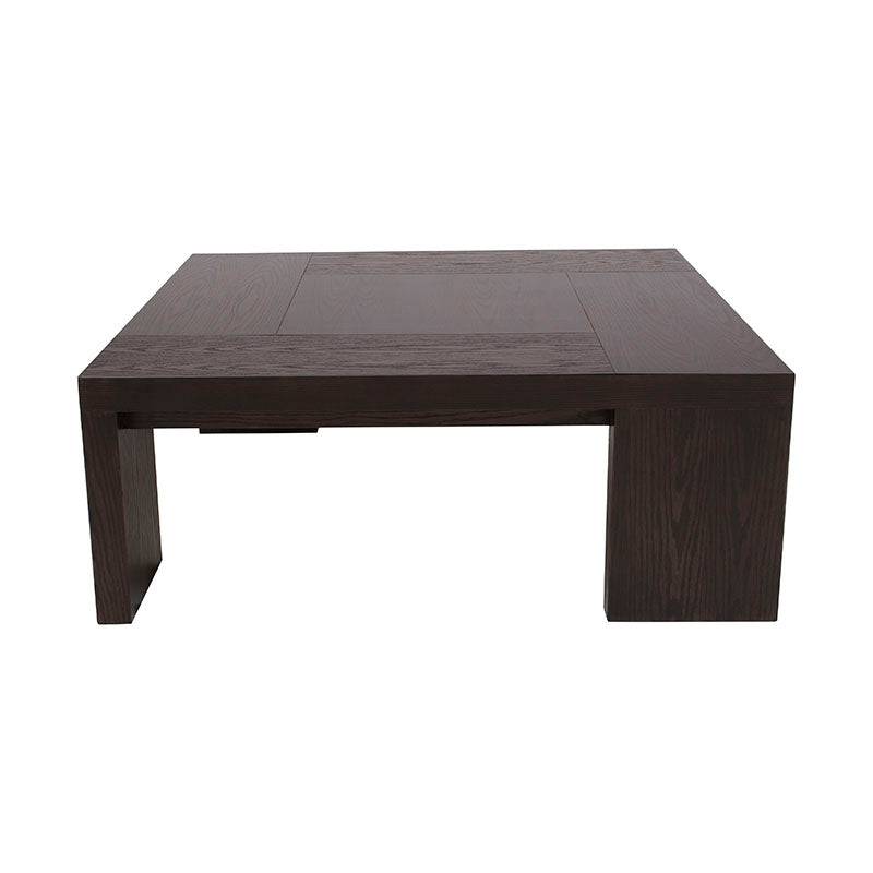 Mesa de centro Ripol en madera de encino enchapada, acabado gris oscuro, de estilo industrial, con dimensiones 120x45x80 cm.