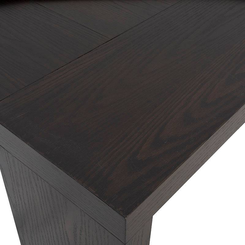Mesa de centro Ripol de madera enchapada en encino, color gris ash oscuro, con diseño industrial, 120 cm de largo y 45 cm de alto.