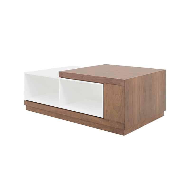 Mesa de centro Maui de Deurope en madera de nogal y acabado blanco, con dimensiones de 120x45x70 cm.