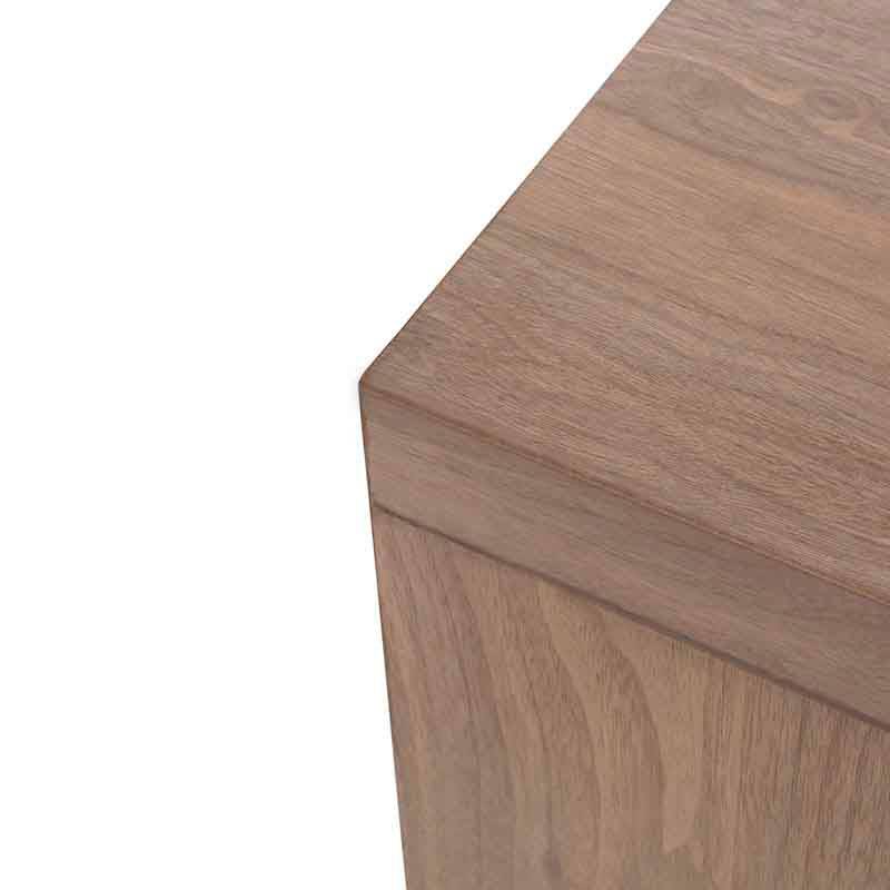 Mesa de centro Maui de madera industrializada en nogal y blanco, con superficie de 120 cm, moderna y elegante.