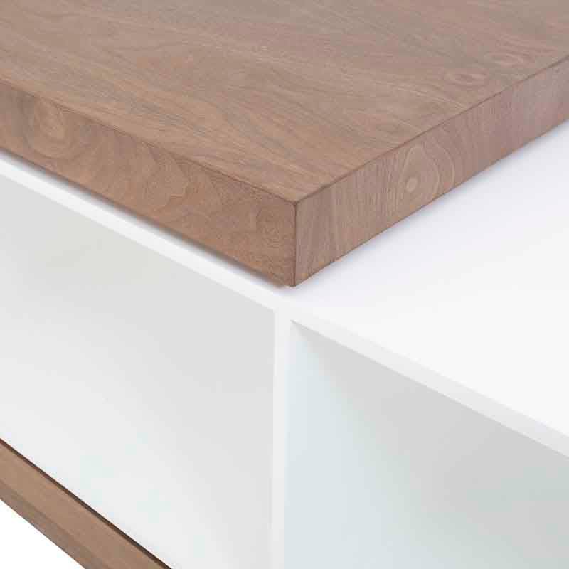 Mesa de centro Maui de madera industrializada en acabado nogal y blanco, con dimensiones de 120x45x70 cm, de deurope.com.mx