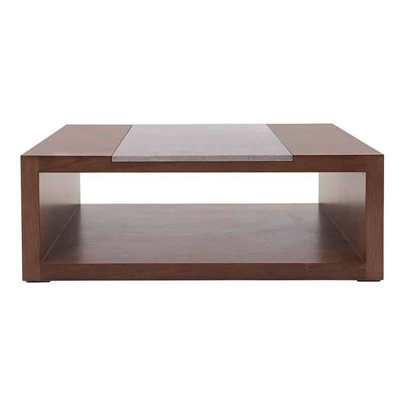 Mesa de centro Berne de deurope.com.mx en nogal gris con chapa de nogal y placa de mármol, frente, 120x80x45 cm